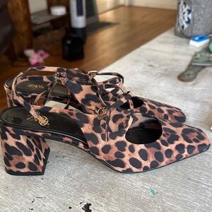 Zara Animal Print Block Heel Shoes